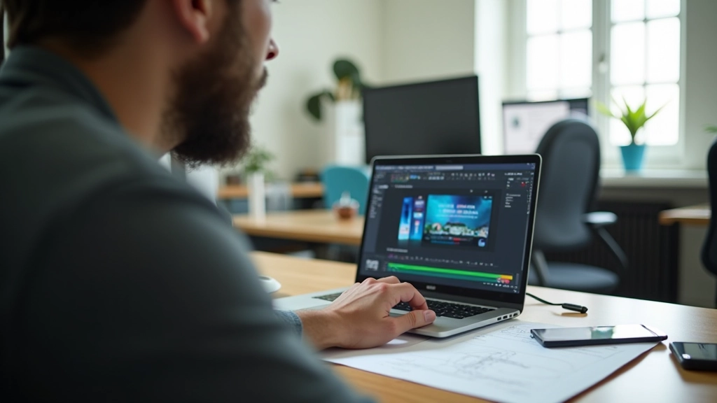 Professional design software interface showing tools and project on monitor