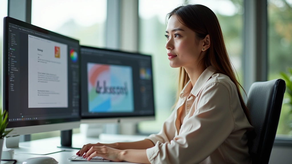 Designer working with typography tools and font samples on computer screen
